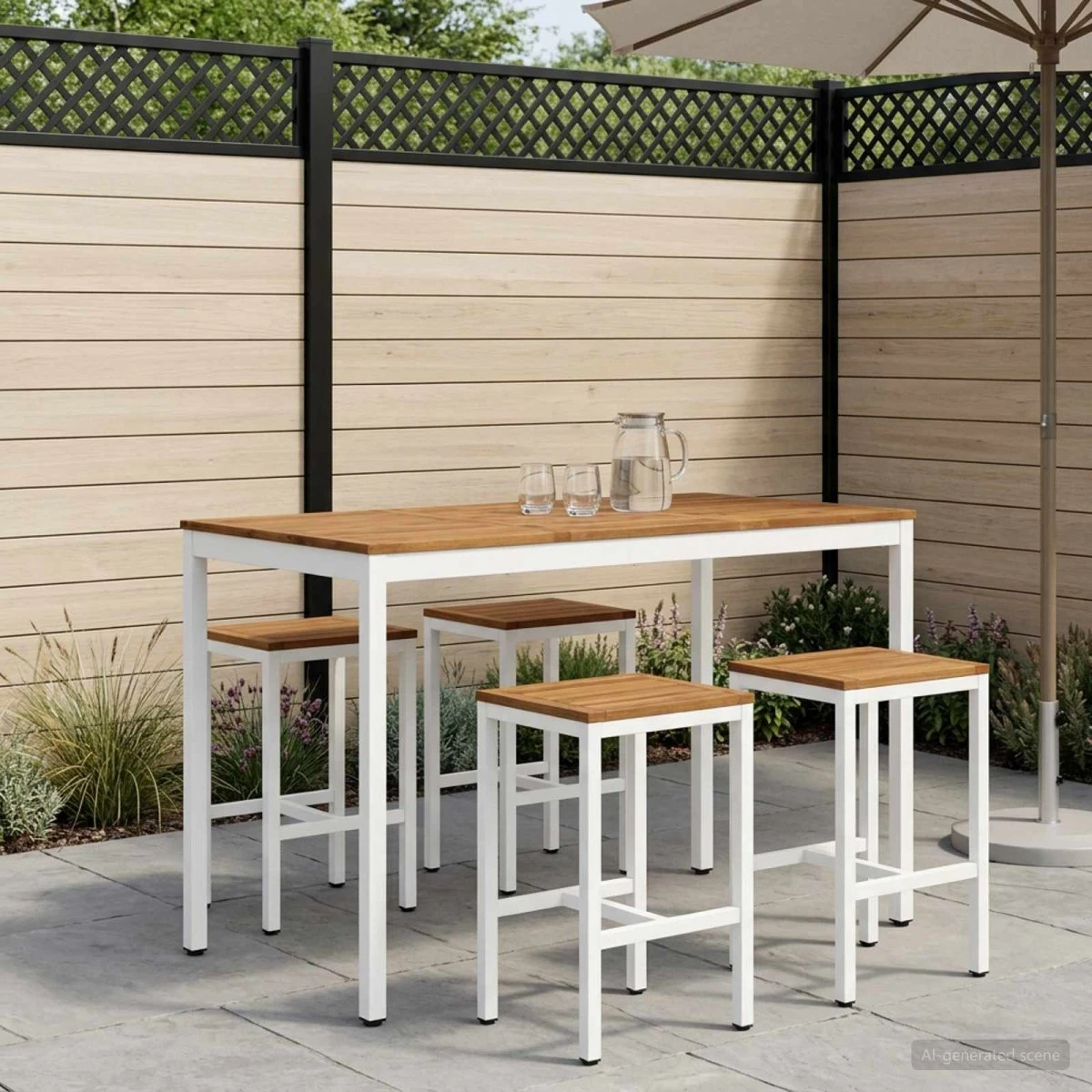 vidaXL NAARDEN Havebarbord - Natur/Hvid - 141 x 80,5 x 105 cm