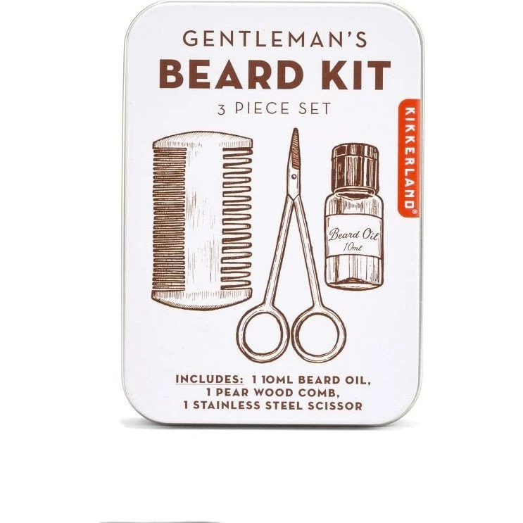 Kikkerland 3-i-1 Skægpleje Sæt – Tin med Kam, Saks & Skægolie