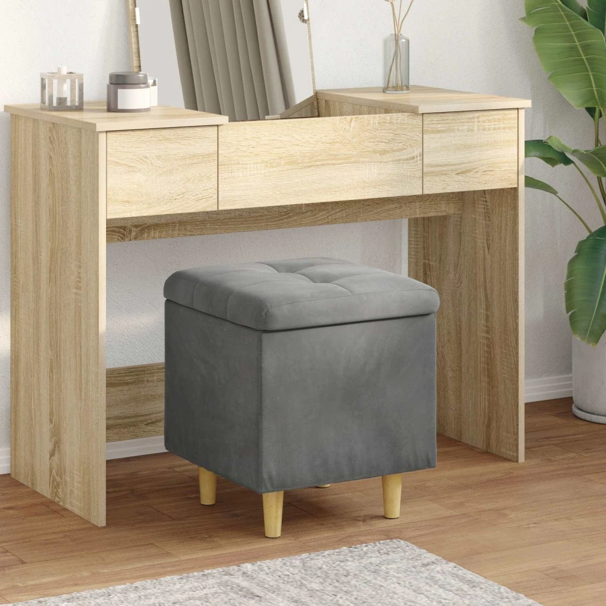 vidaXL Ottoman med Opbevaring i Mørkegrå Fløjl, 40x40x45 cm