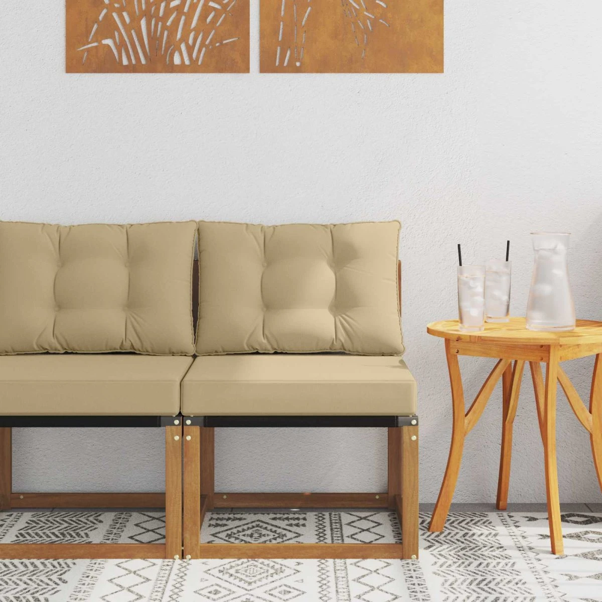 vidaXL Udendørs Midtersofa i Massivt Akacietræ med Beige Hynder