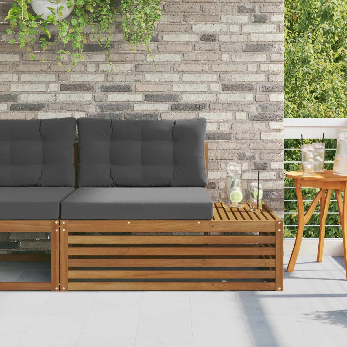 vidaXL Udendørs endesofa med pude, Naturfarvet 115 x 83 x 73 cm
