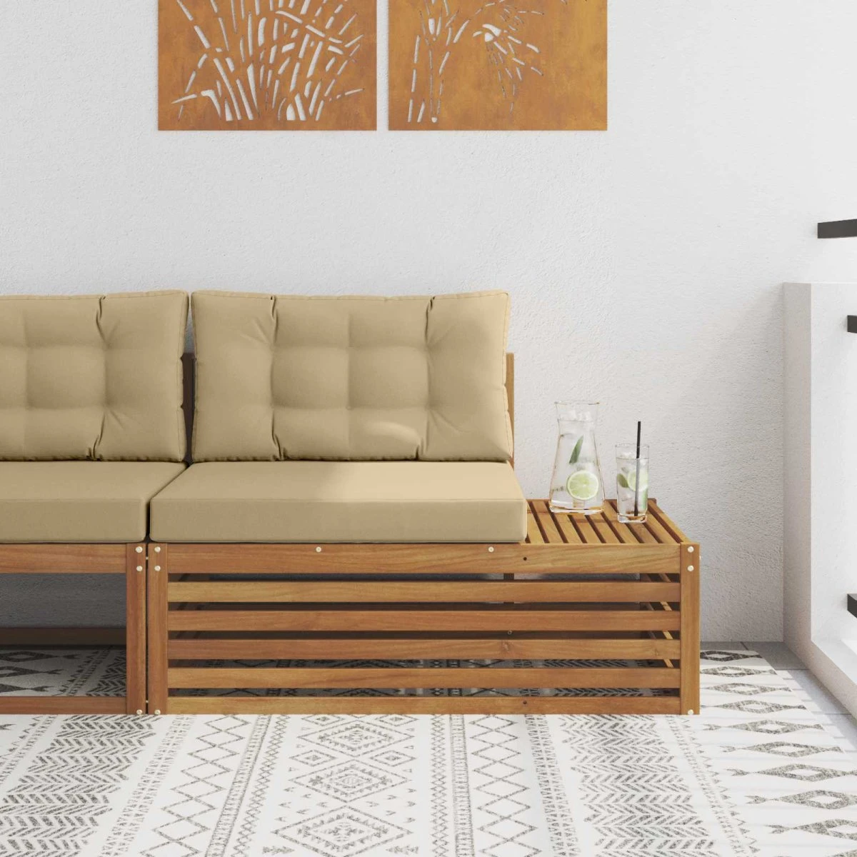 vidaXL Udendørs endesofa i massivt akacietræ, Natur/Beige, 115x83x73 cm