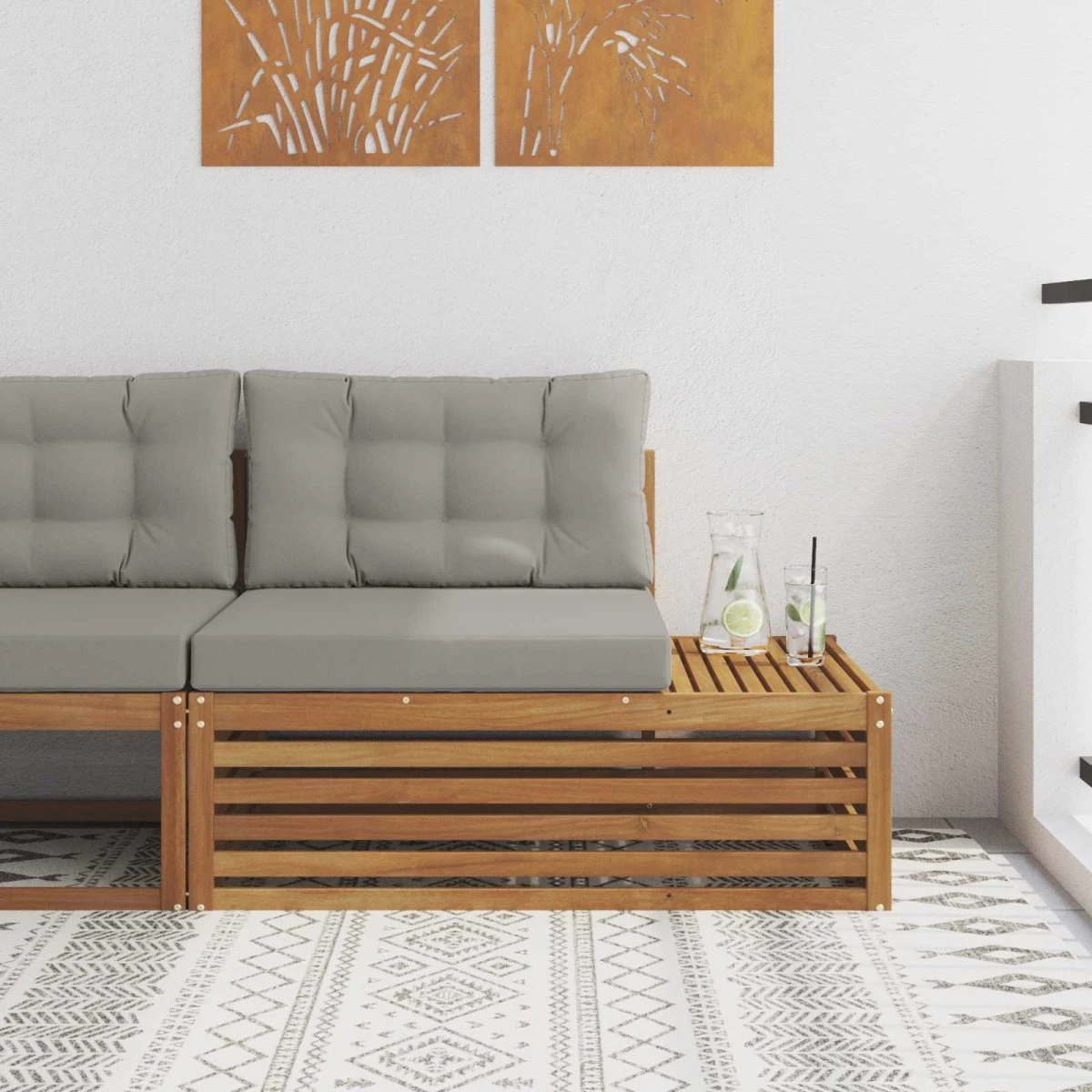 vidaXL Udendørs endesofa i akacietræ, 3 stk, Naturlig/Grå, 115x83x73 cm