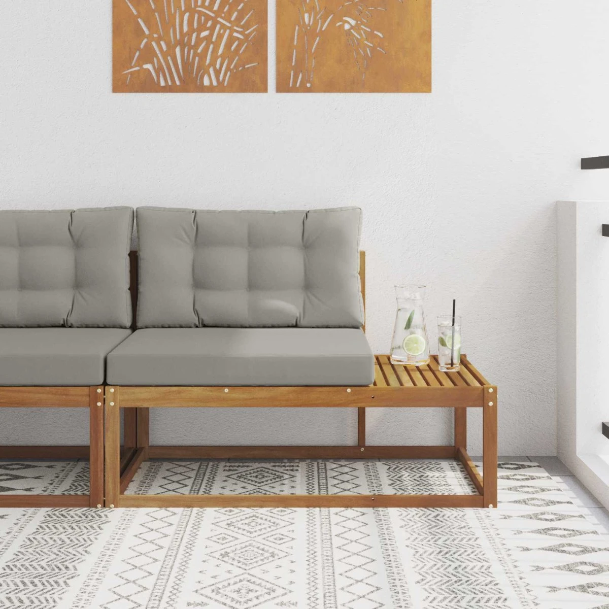 vidaXL Udendørs endesofa med pude, akacietræ, 115 x 83 x 73 cm