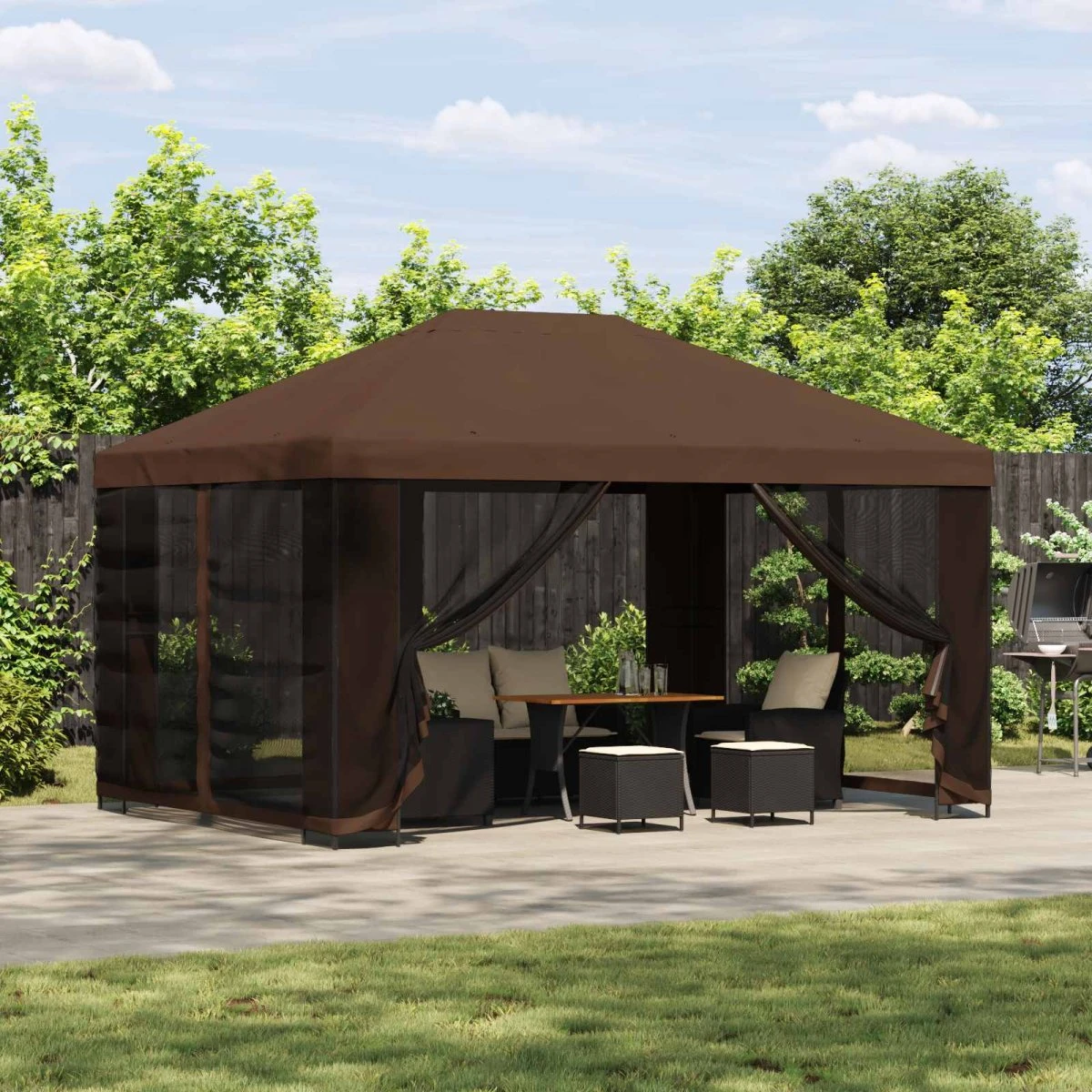 vidaXL Havepavillon med sidevægge 4 x 3 m - Brun