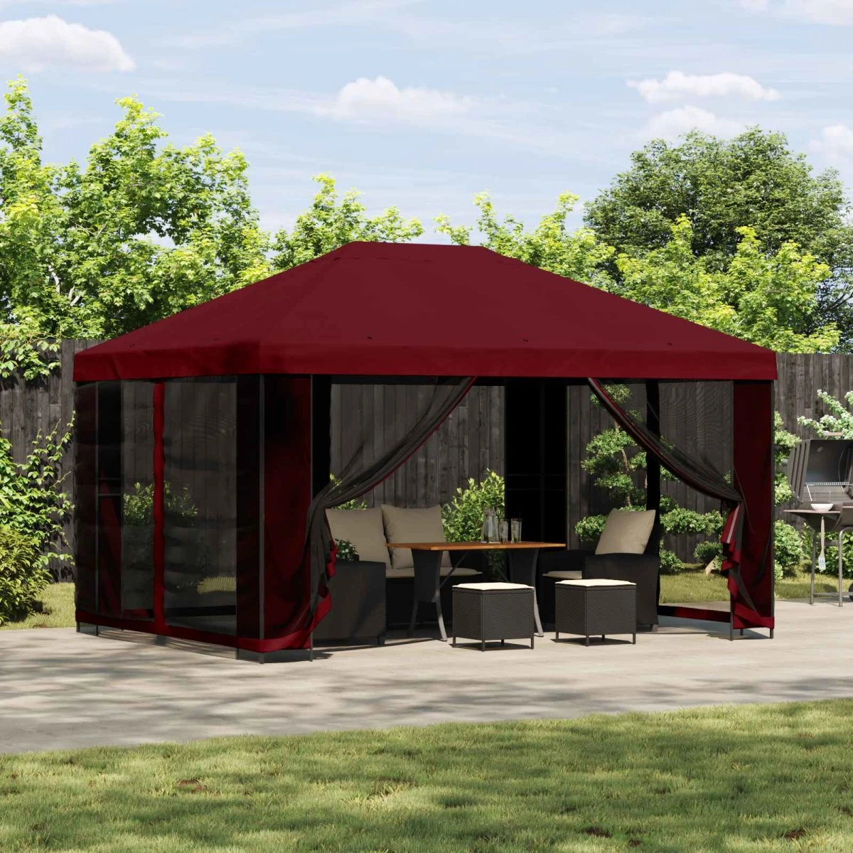 vidaXL Havepavillon med sidevægge 4 x 3 m - Bordeaux