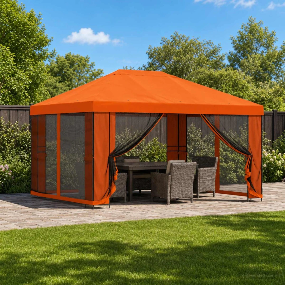 vidaXL Havepavillon med sidevægge 4 x 3 m - Orange