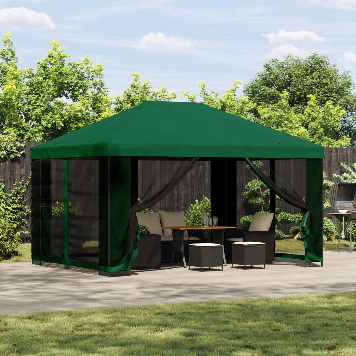 vidaXL Havepavillon med sidevægge 4 x 3 m - Grøn