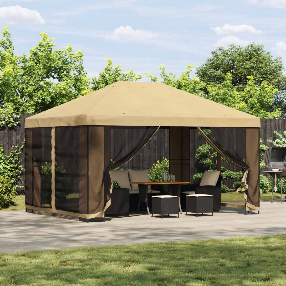vidaXL Havepavillon med sidevægge 4 x 3 m - Cremefarvet