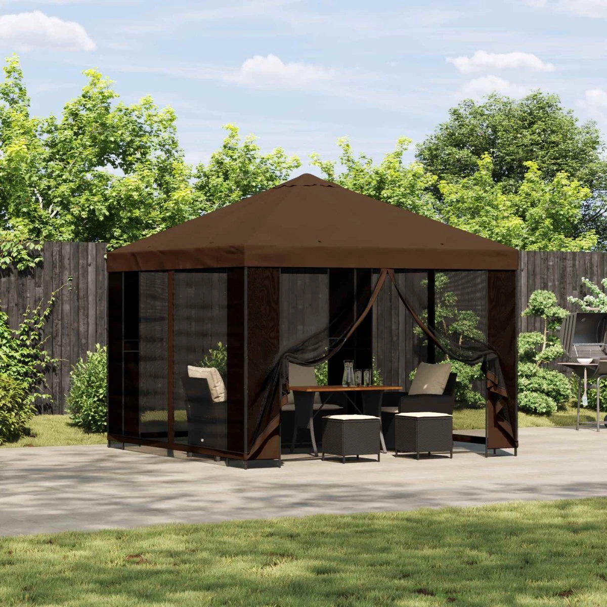 vidaXL Havepavillon med sidevægge 3 x 3 m - Brun