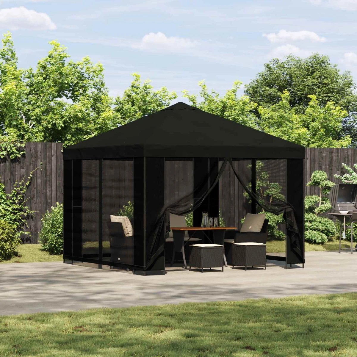 vidaXL Havepavillon med sidevægge 3 x 3 m - Sort