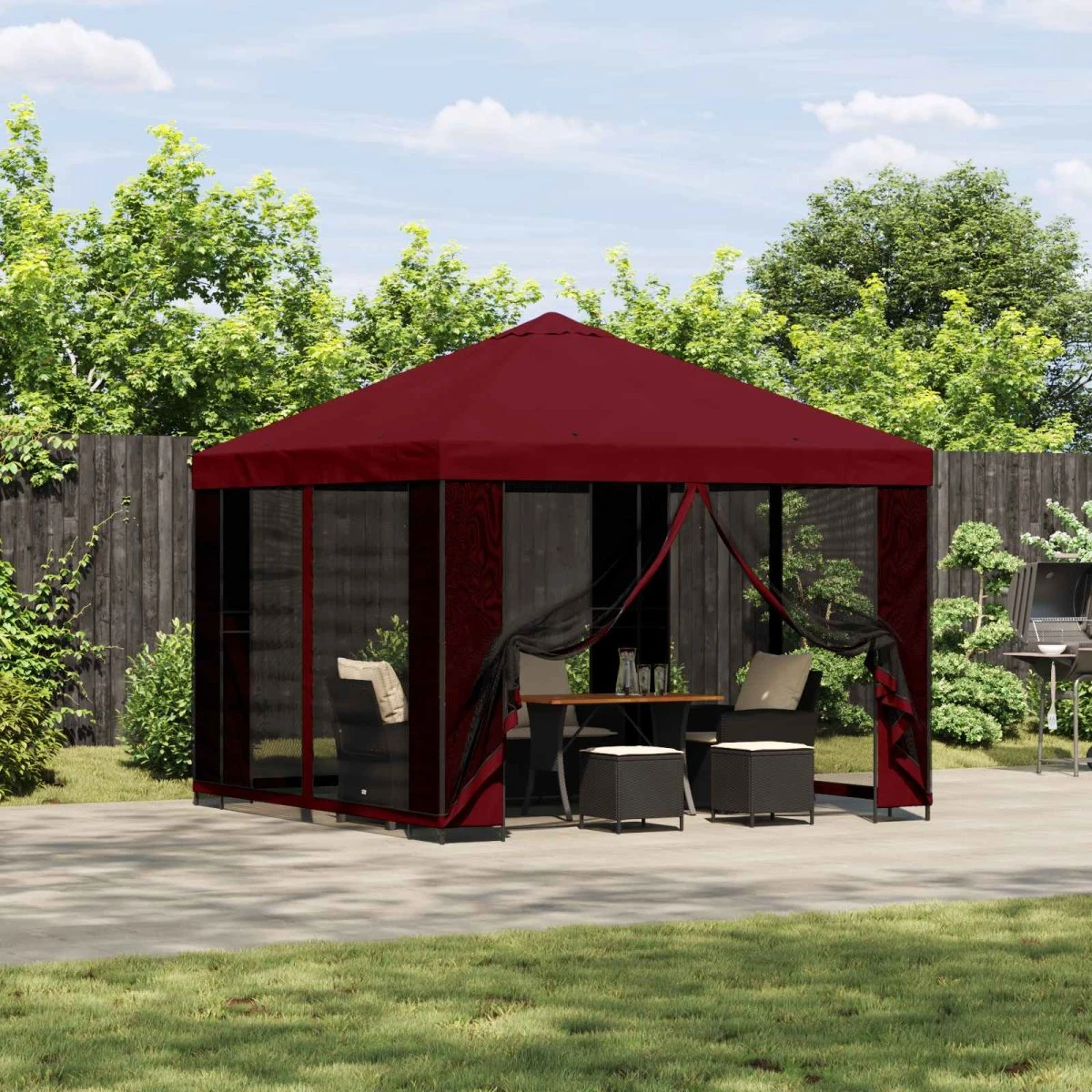 vidaXL Havepavillon med sidevægge 3 x 3 m - Bordeaux