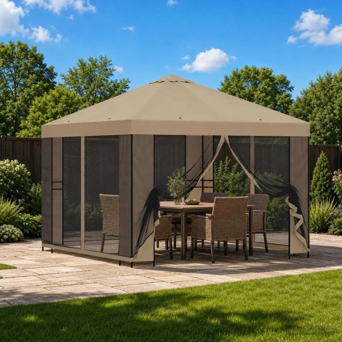 vidaXL Havepavillon med sidevægge 3 x 3 m - Beige