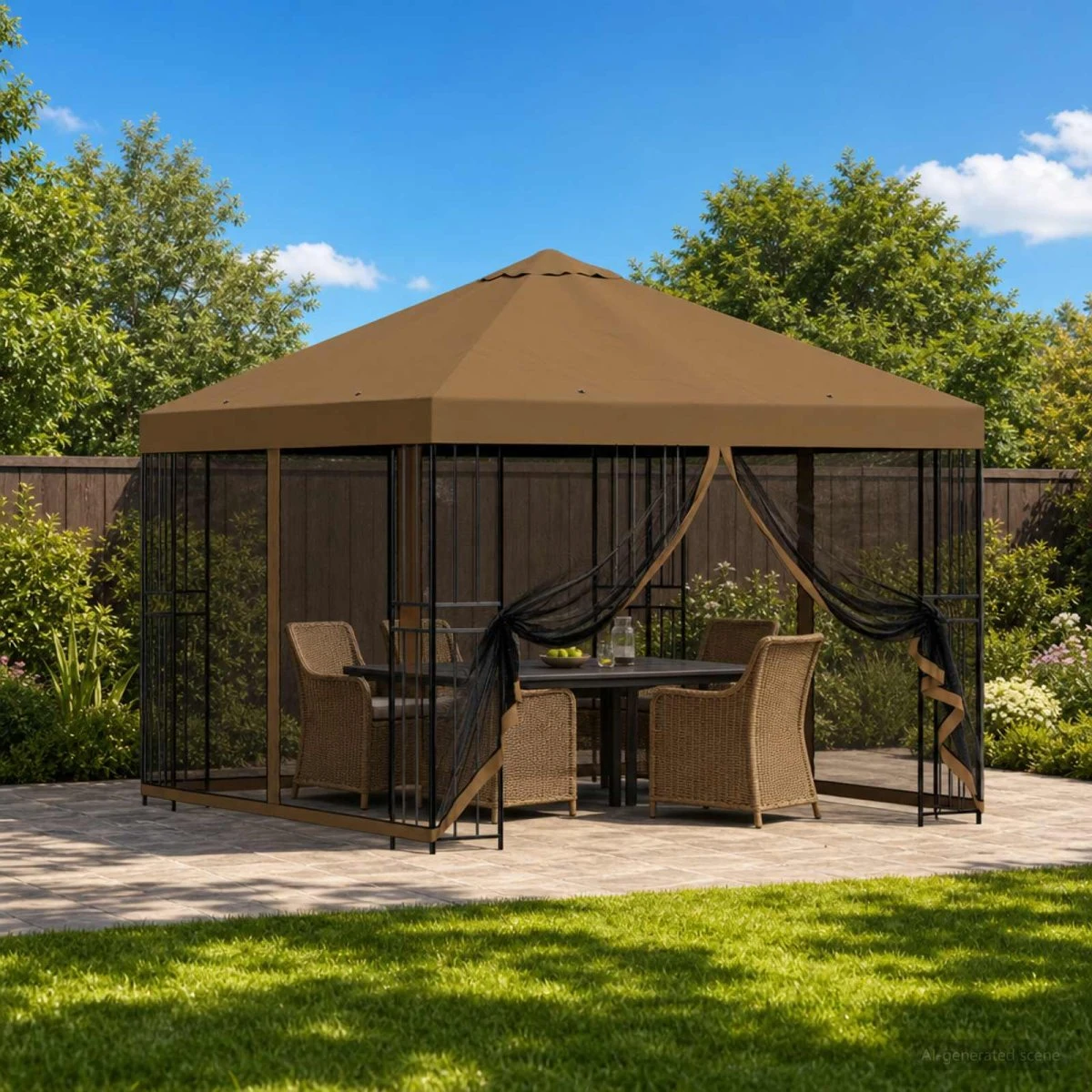 vidaXL Havepavillon 3 x 3 m - Gråbrun Polyester og Stål
