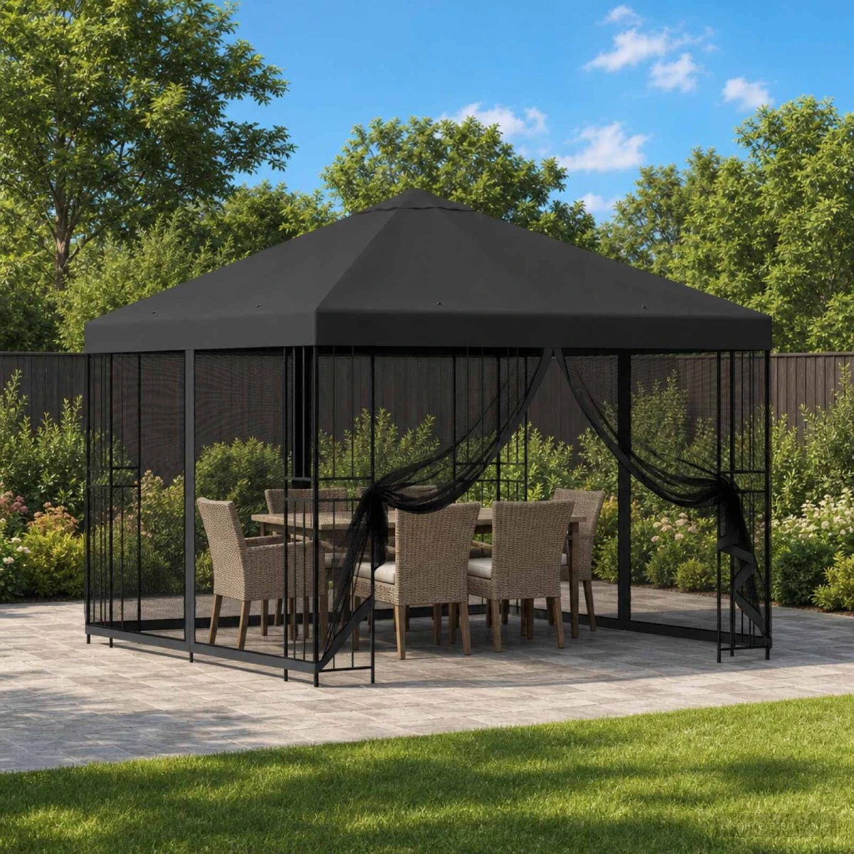 vidaXL Havepavillon med sidevægge 3 x 3 m - Antracit