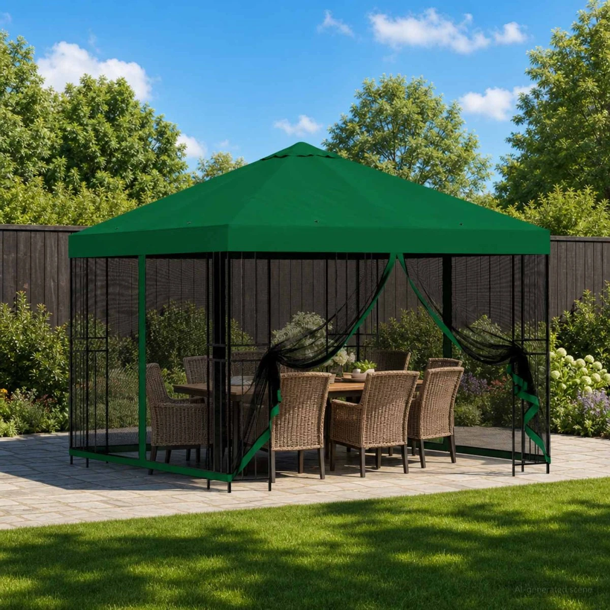 vidaXL Havepavillon med sidevægge 3 x 3 m - Grøn Polyester/Stål