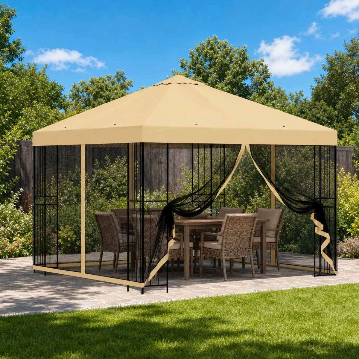 vidaXL Havepavillon med sidevægge 3 x 3 m - Cremefarvet
