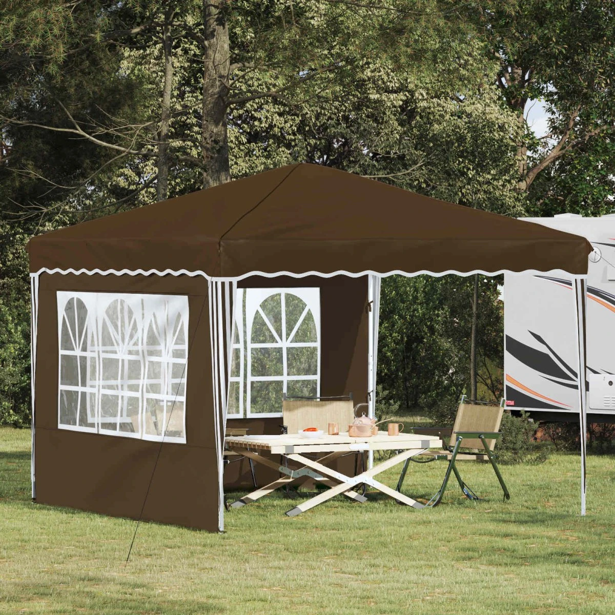 vidaXL Pop-up Festtelt 288 x 288 x 245 cm - Gråbrun Oxford