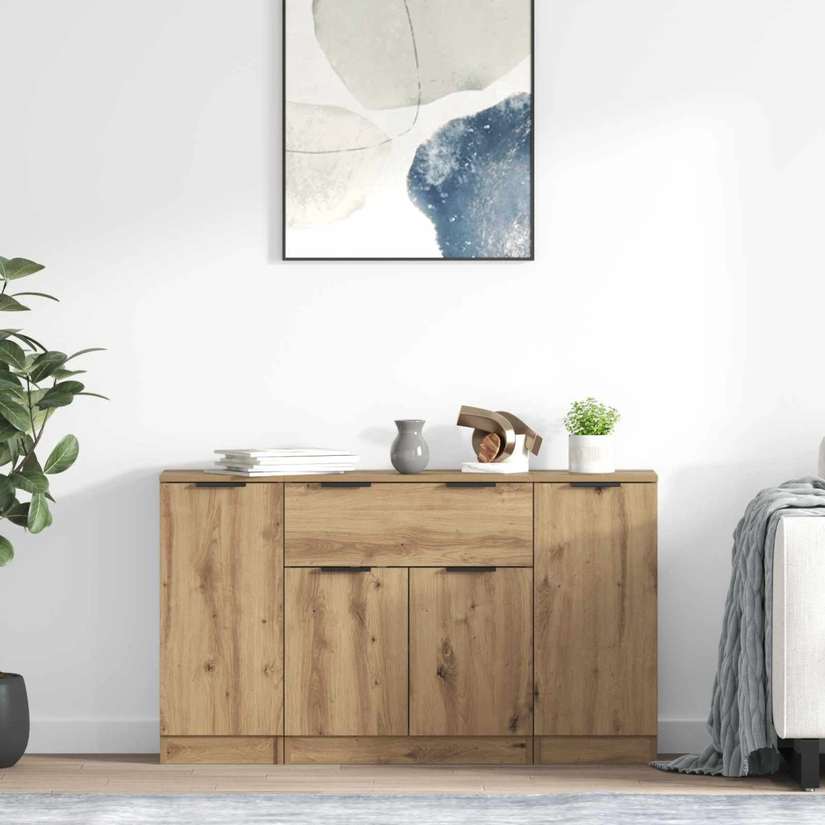 vidaXL Sideboard Artisan Egetræ 120x30x70 cm - 3 dele