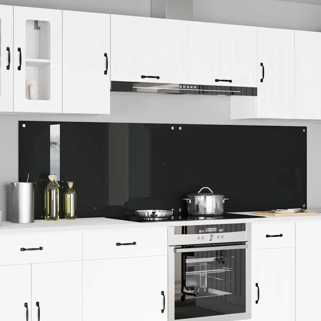 vidaXL Køkkenbacksplash 2 stk. Sort 110 x 60 cm Hærdet Glas