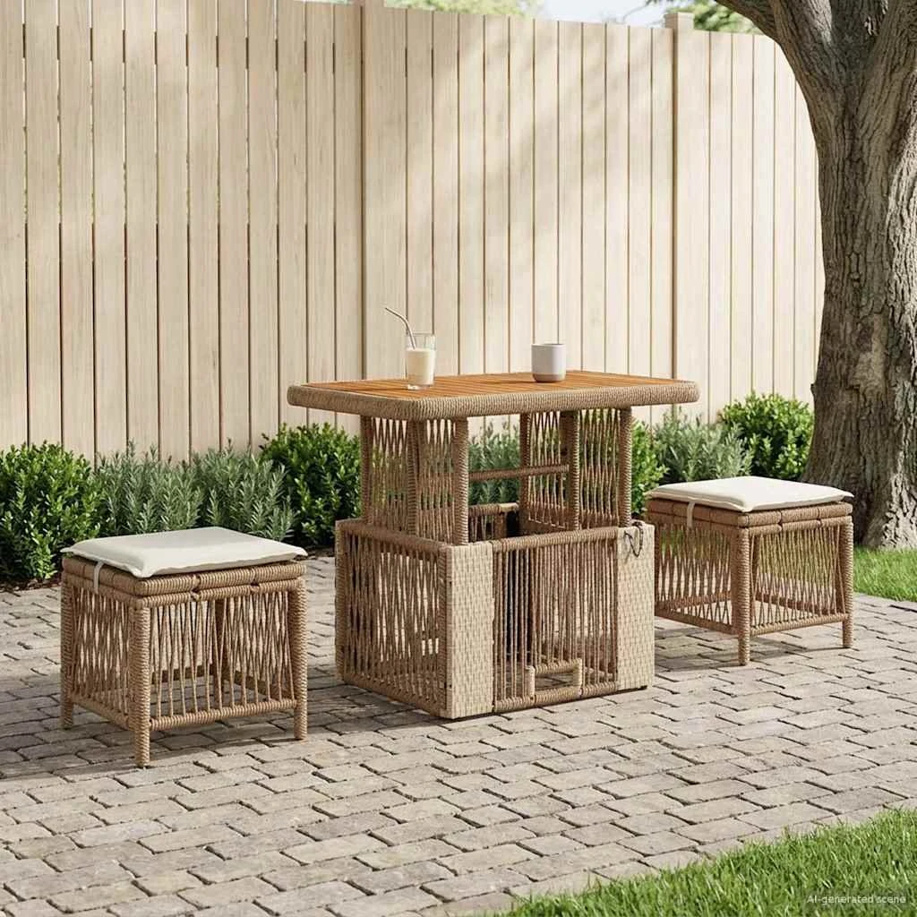 vidaXL Have spisebordssæt 3 stk. i beige polyrattan og akacietræ