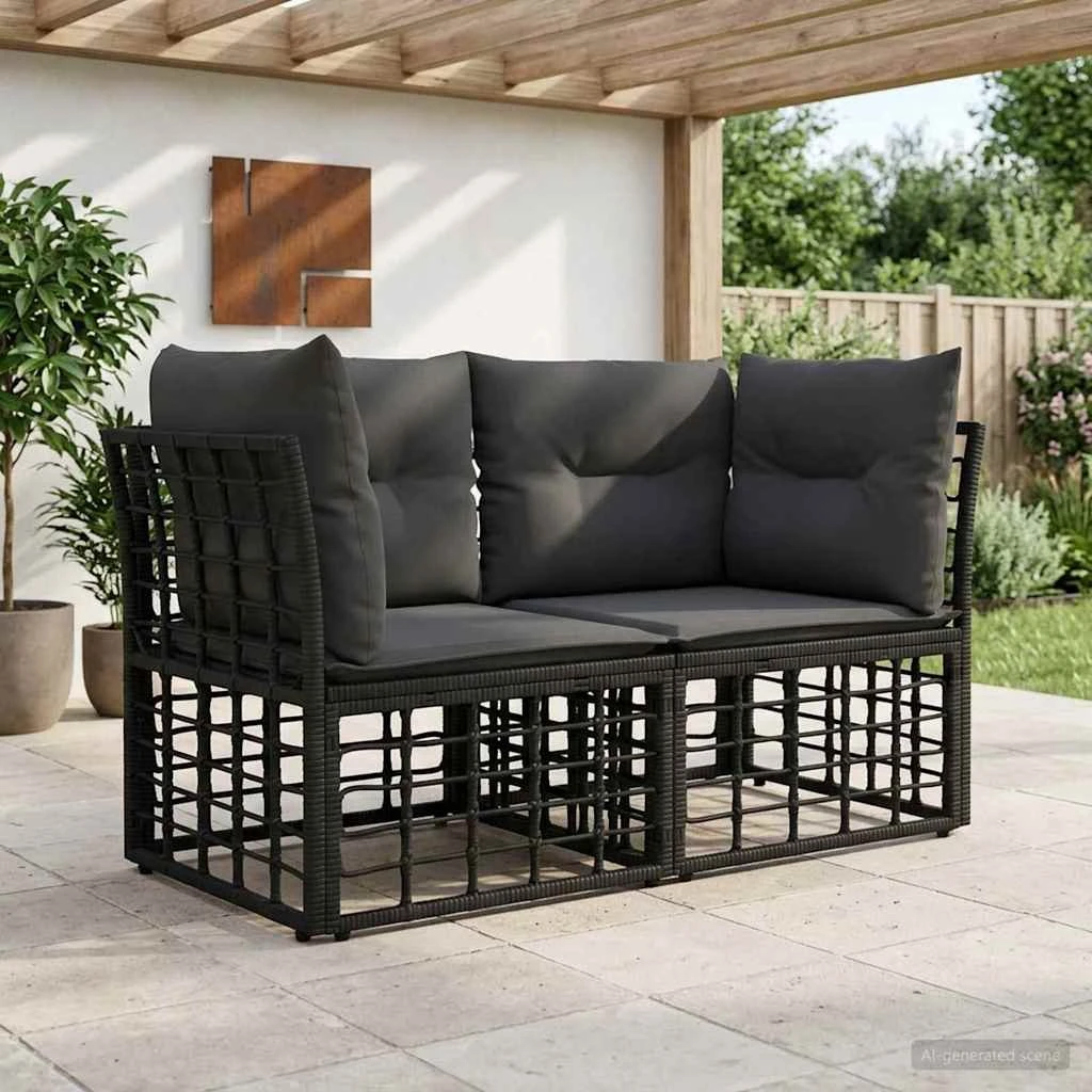 vidaXL Udendørs 2-personers sofa i polyrattan, sort/mørkegrå