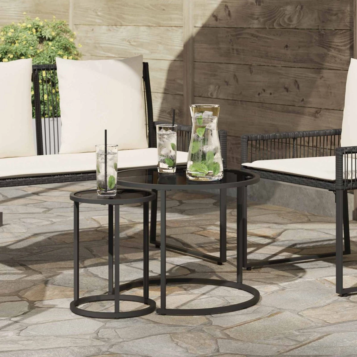 vidaXL Kaffebord Sæt 2 stk. 55x55x45 cm i sort stål