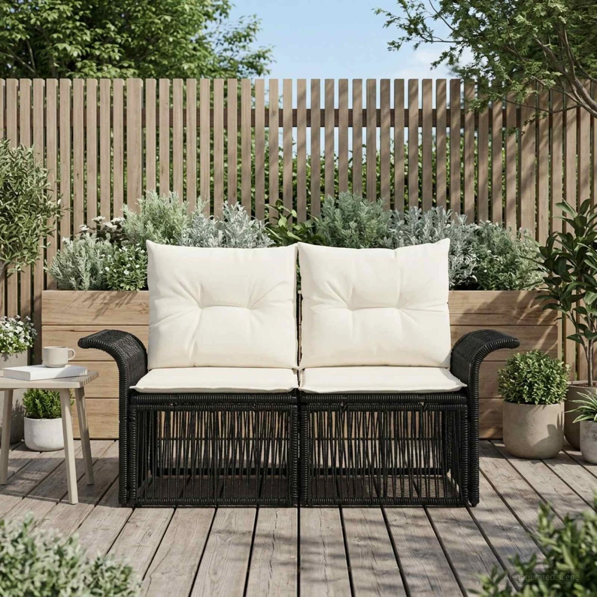 vidaXL Havemøbelsofa 2-personers i sort polyrattan