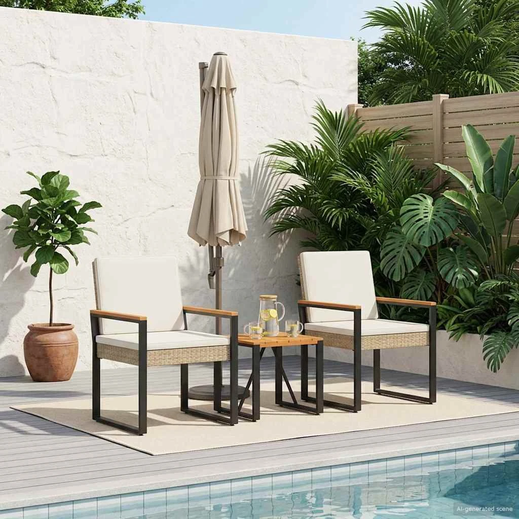 vidaXL Havemøbelsæt 3 dele i beige og cremehvid polyrattan