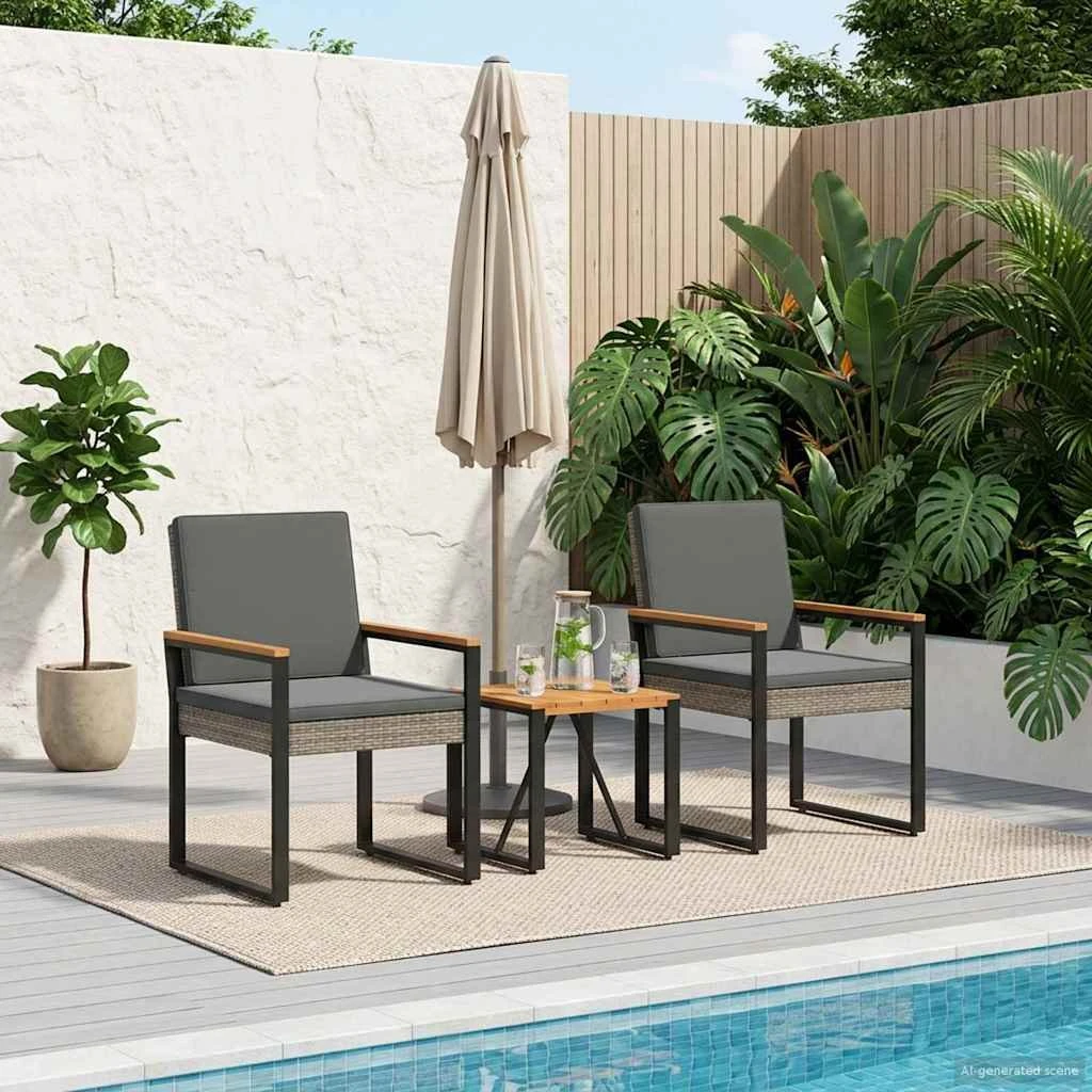 vidaXL Havemøbelsæt 3 stk. i polyrattan - Grå og mørkegrå