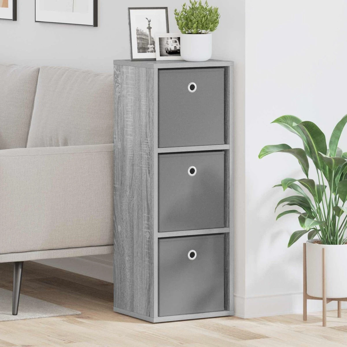 vidaXL Sideboard med 3 skuffer i Grå Sonoma, 30,5 x 27 x 84,5 cm