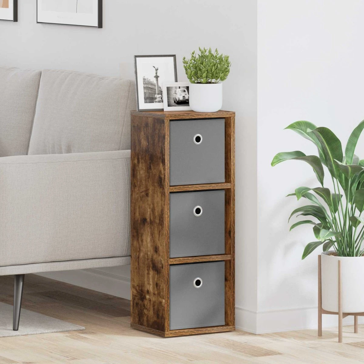 vidaXL Sideboard med 3 skuffer i røget eg, 25,5 x 22 x 69,5 cm