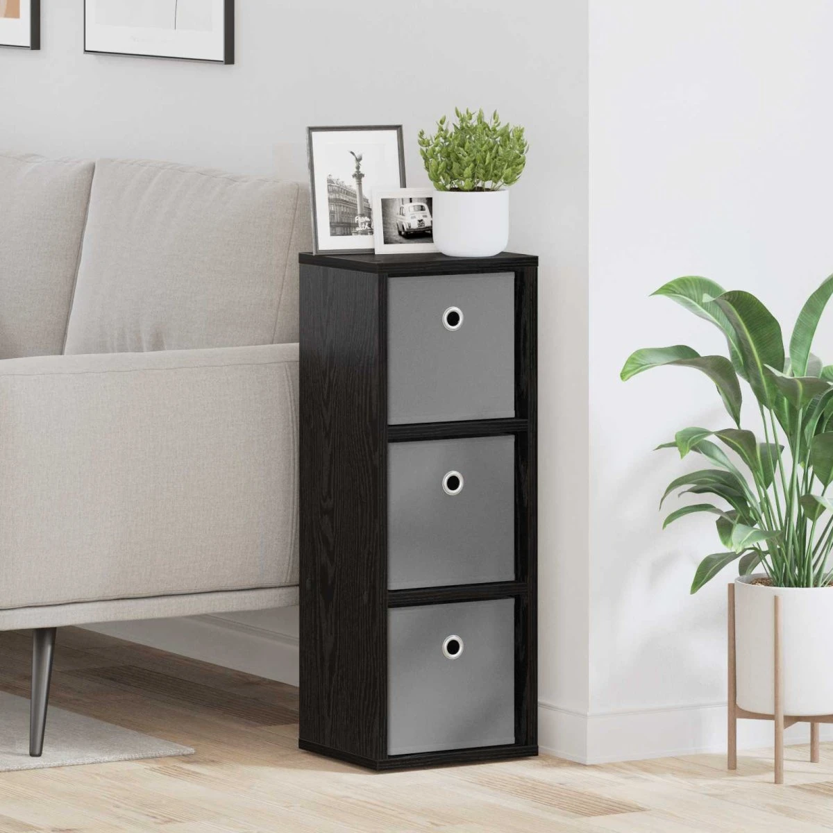 vidaXL Sideboard med skuffer, Sort eg, 25,5 x 22 x 69,5 cm