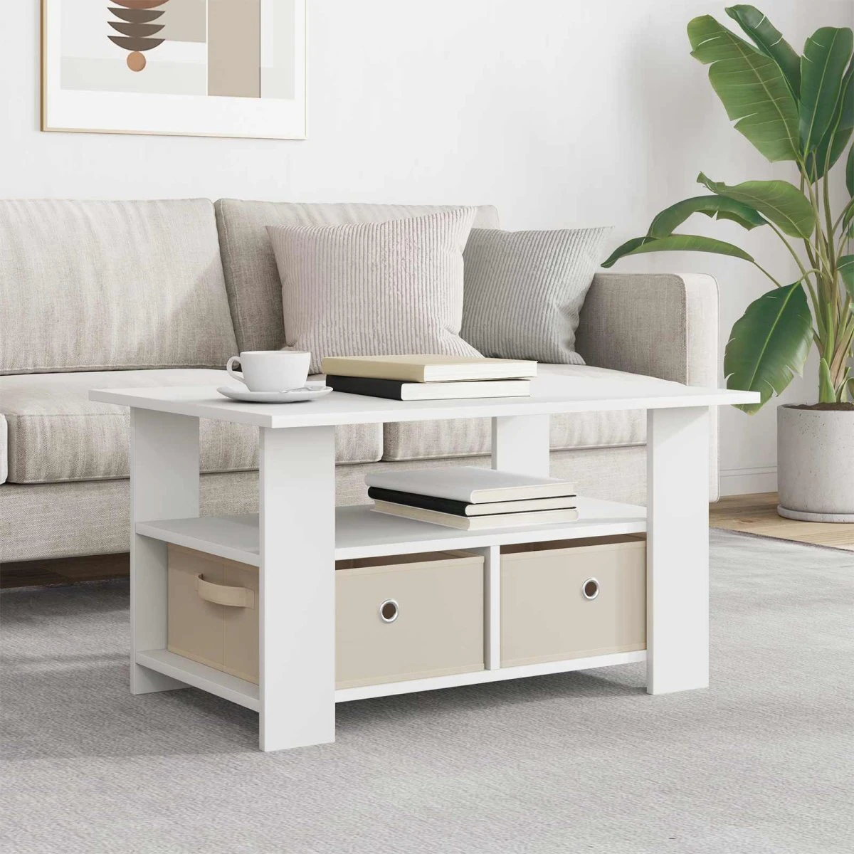 vidaXL Sofabord Hvid 77 x 55 x 42 cm i konstrueret træ