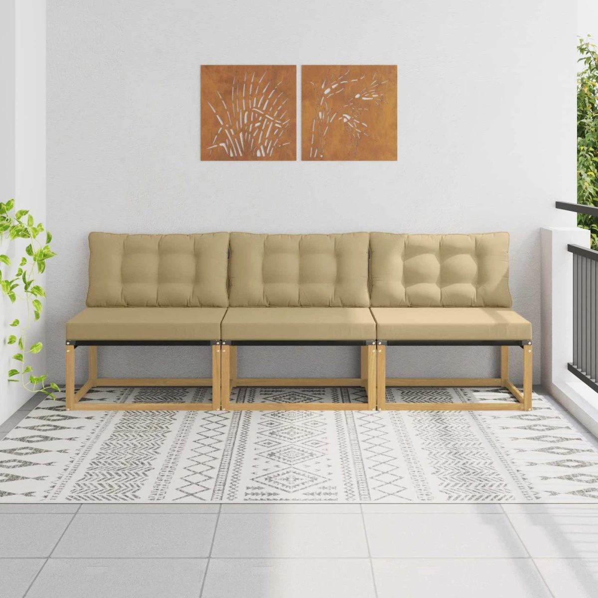 vidaXL Udendørs Mellem Sofa i Massivt Akacietræ, Hvid/Beige