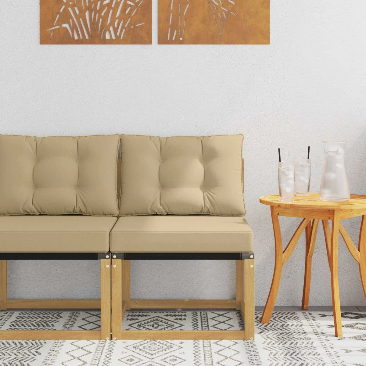 vidaXL Udendørs Mellem Sofa i Akacietræ og Textilene - Hvid