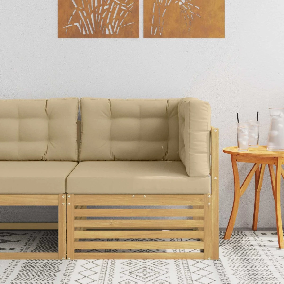 vidaXL Udendørs Hjørnesofa i Massivt Akacietræ med Beige Puder