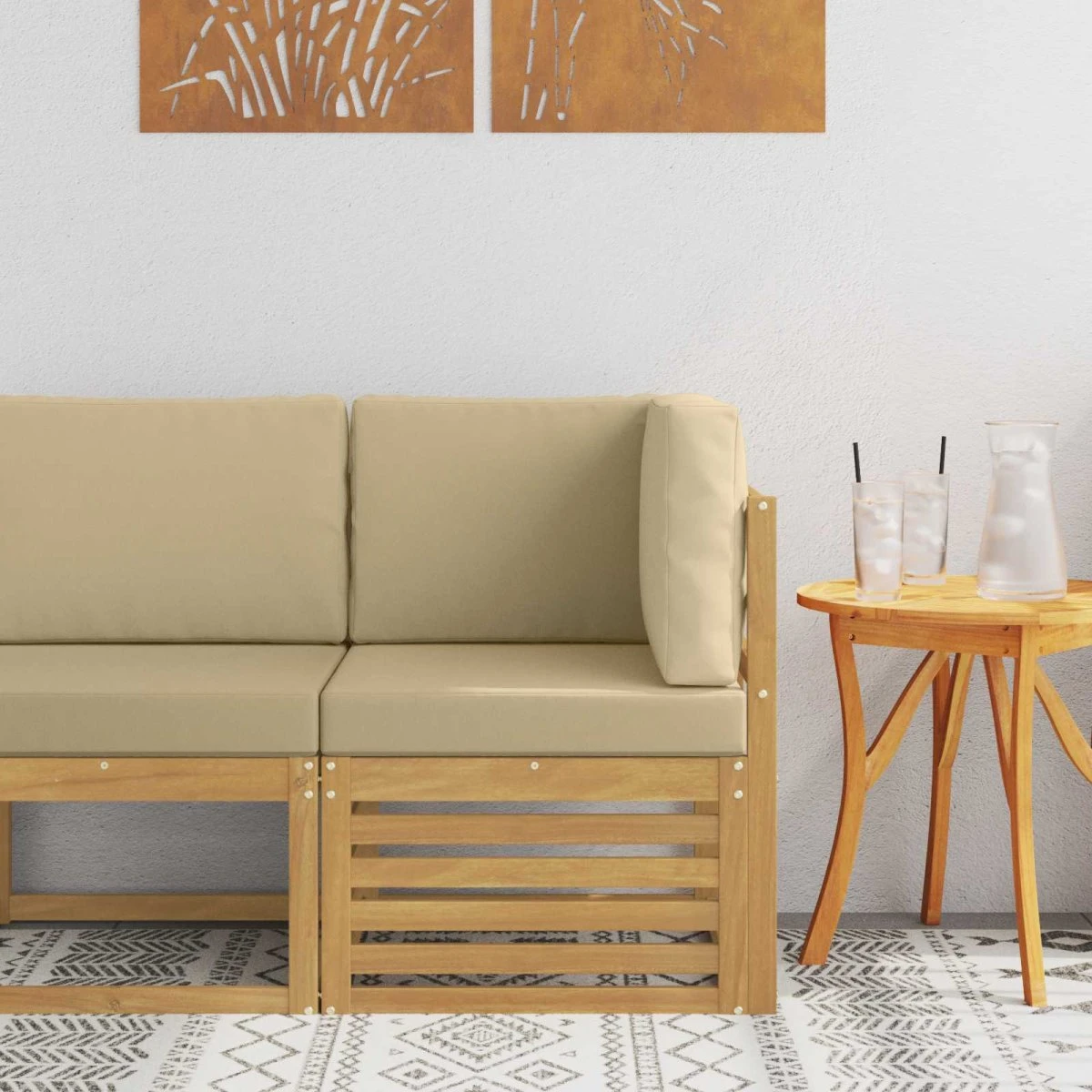 vidaXL Udendørs Hjørnesofa i Massivt Akacietræ med Beige Puder