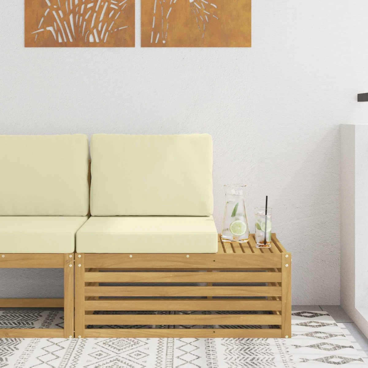 vidaXL Udendørs Sektionel Sofa i Akacietræ - Hvid/Cremefarvet