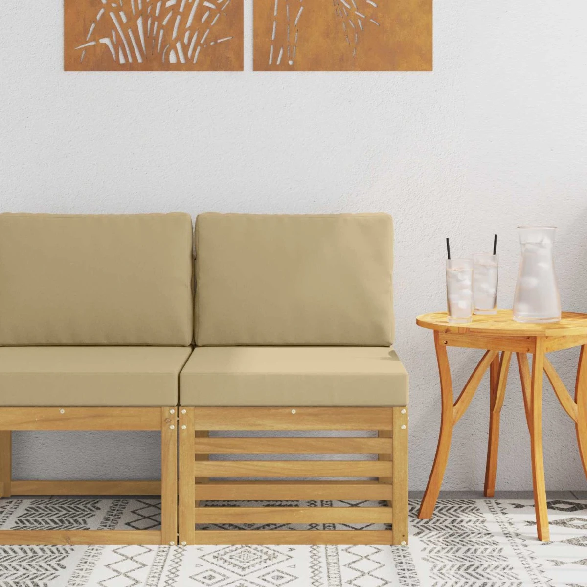 vidaXL Udendørs Mellem Sofa i Massivt Akacietræ - Hvid