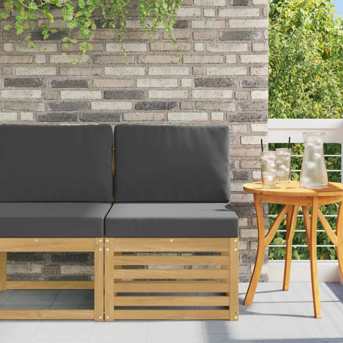 vidaXL Udendørs Mellem Sofa i Massivt Akacietræ - Hvid/Antracit