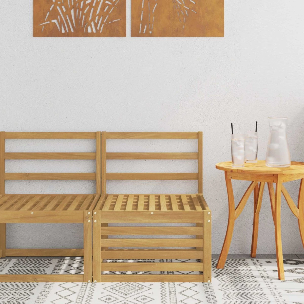 vidaXL Udendørs Mellem Sofa i Akacietræ, Hvid, 63 x 59 x 73 cm