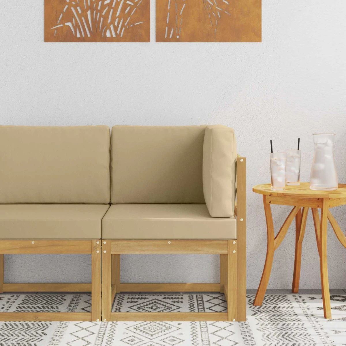 vidaXL Udendørs Hjørnesofa i Massivt Akacietræ med Beige Hynder
