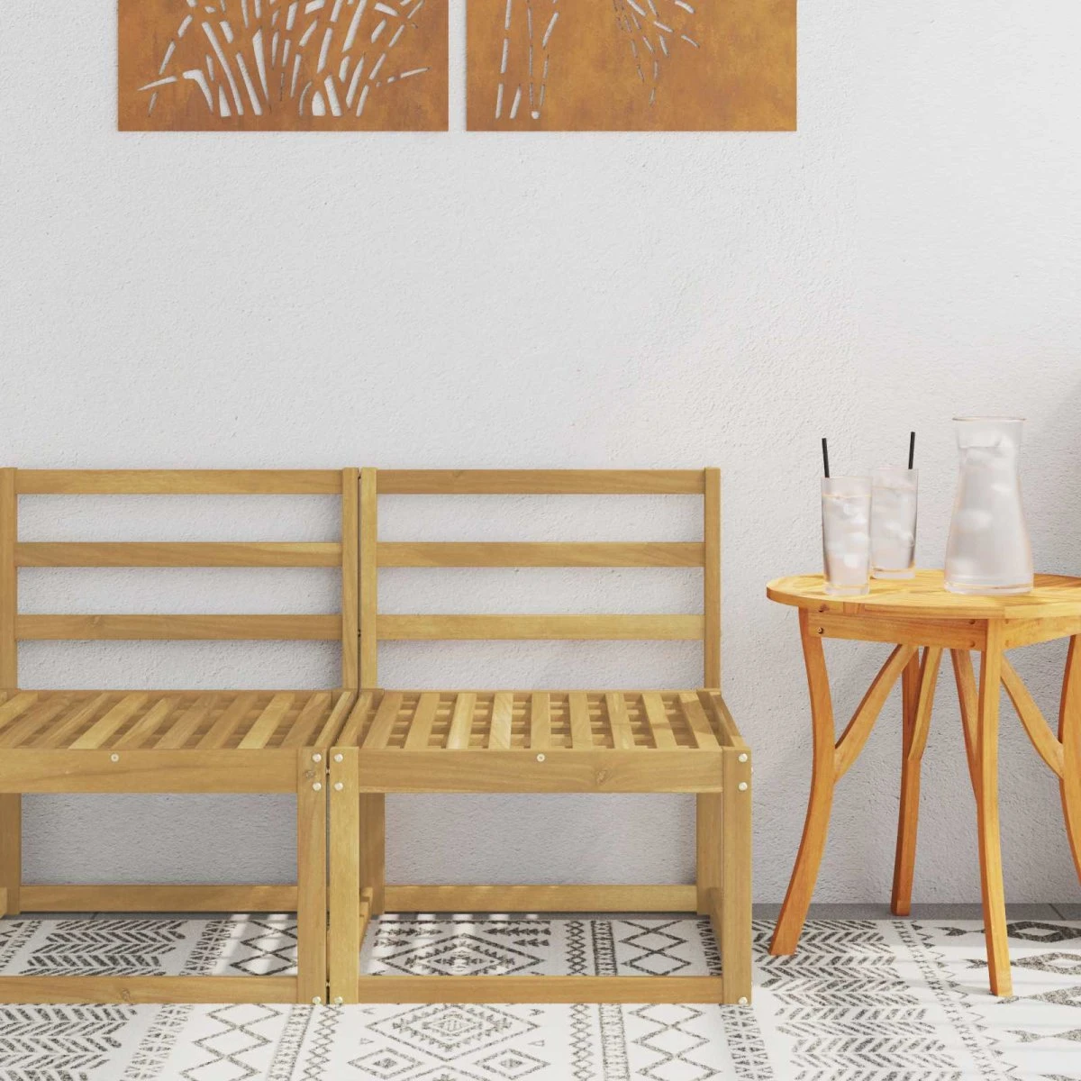vidaXL Udendørs Mellem Sofa i Akacietræ, Hvid, 59 x 63 x 73 cm