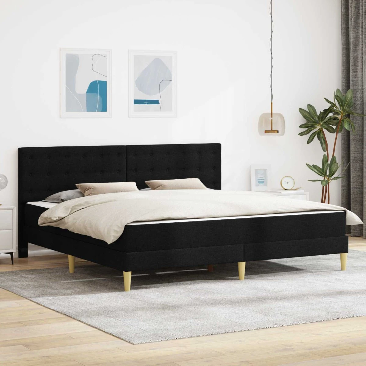 vidaXL Sengeramme med madras Sort 180 x 200 cm Stof