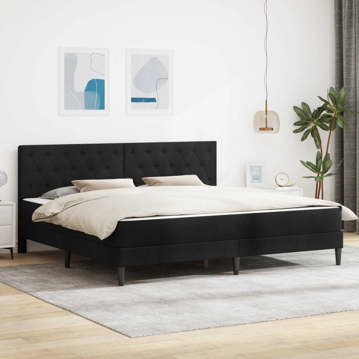 vidaXL Sengeramme med madras 180 x 200 cm Sort Fløjl
