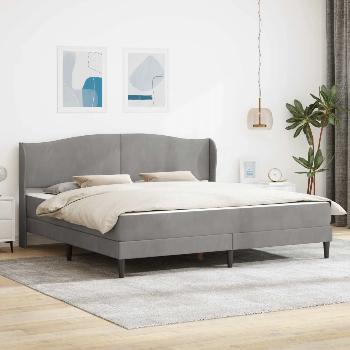 vidaXL Sengeramme med madras 180 x 200 cm i lysegrå fløjl