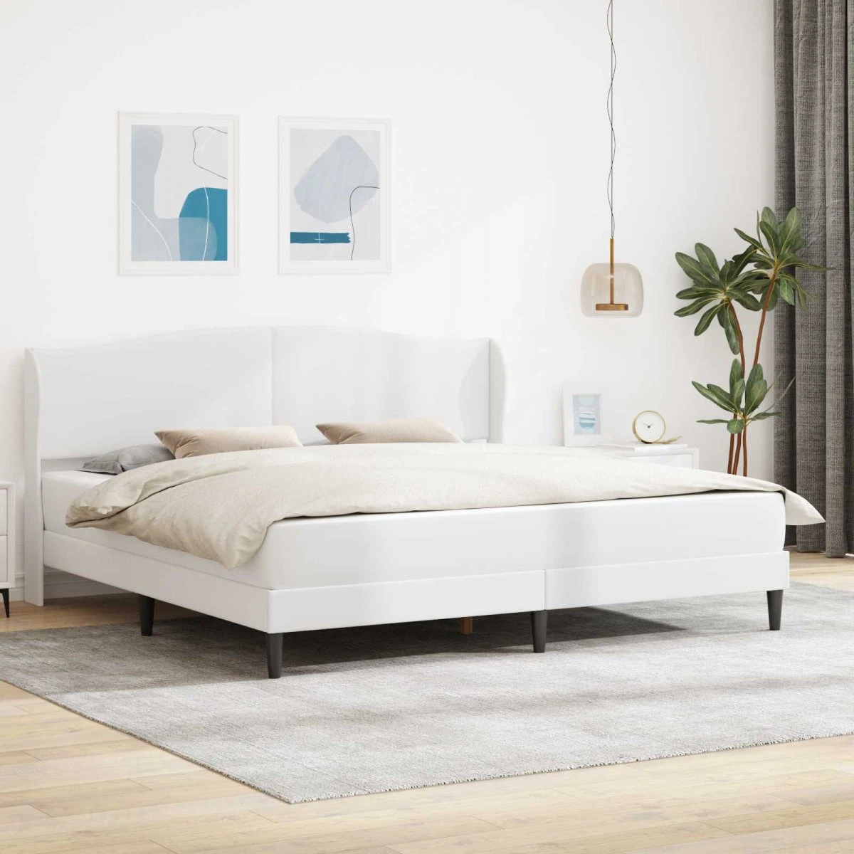 vidaXL Sengeramme med madras 200 x 200 cm i hvidt kunstlæder