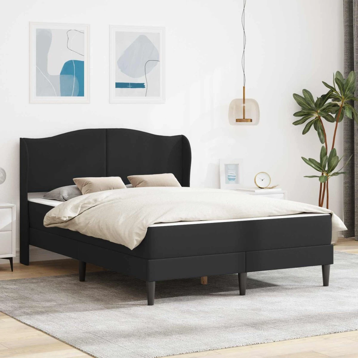 vidaXL Sengeramme med madras 140 x 190 cm i sort kunstlæder