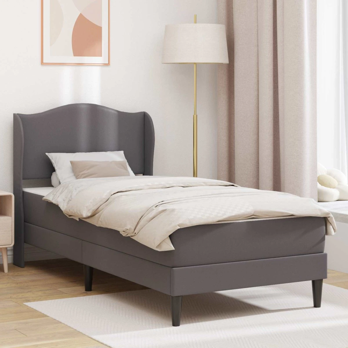vidaXL Sengeramme med madras 100 x 200 cm i gråt kunstlæder
